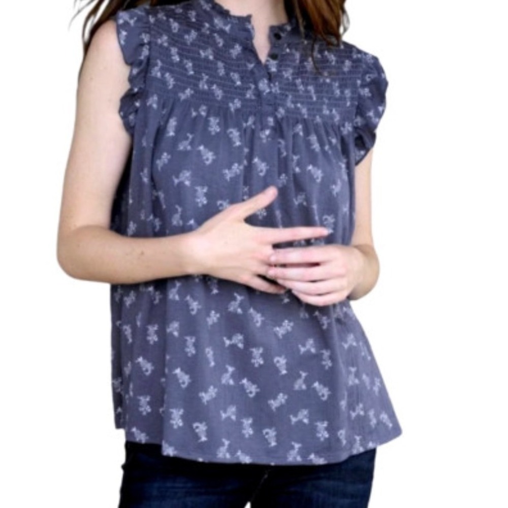 Matilda Jane Blue Just Imagine Jemma Smocked Ruffle Top Womens L Excellent